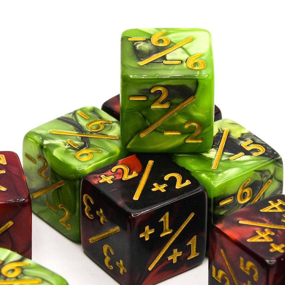 16mm D6 Dice Counters | Red & Green | 12 Pack - The Board Game Hut