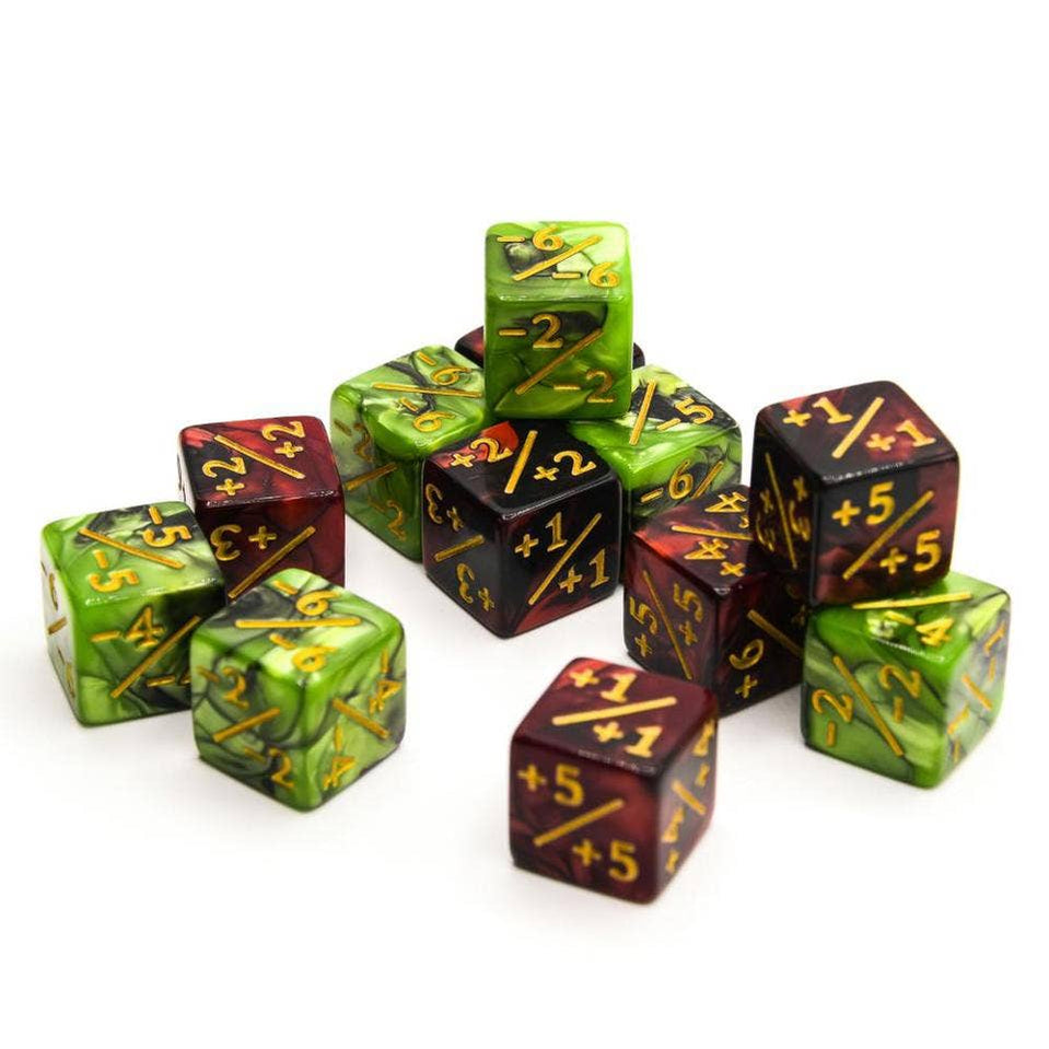 16mm D6 Dice Counters | Red & Green | 12 Pack - The Board Game Hut