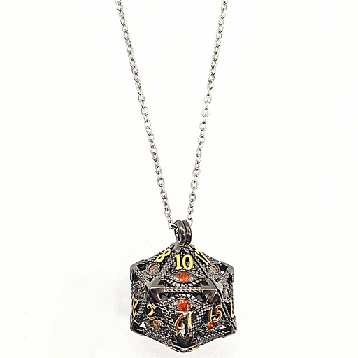 Arcadrel | Black w/Orange Eye | D20 Pendant with Mini Dice