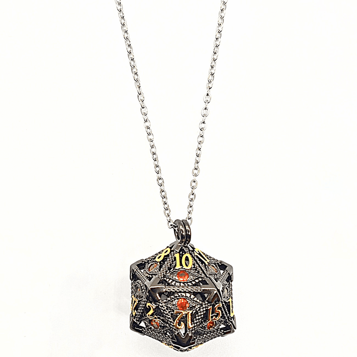 Arcadrel | Black w/Orange Eye | D20 Pendant with Mini Dice