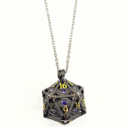 Arcadrel | Black w/Purple Eye | D20 Pendant with Mini Dice