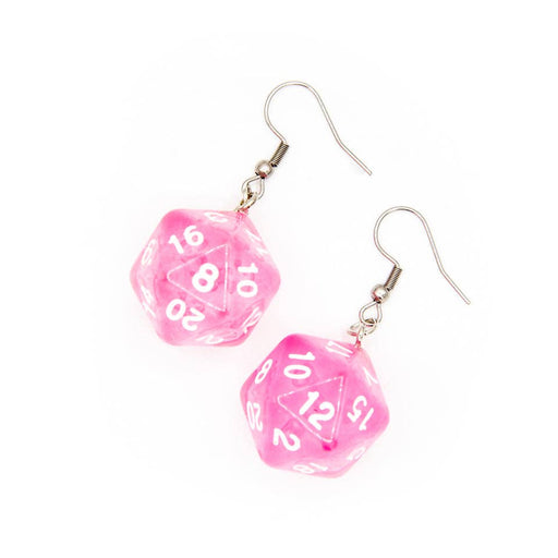 D20 Dice Earrings | Transparent Pink | D&D Jewelry