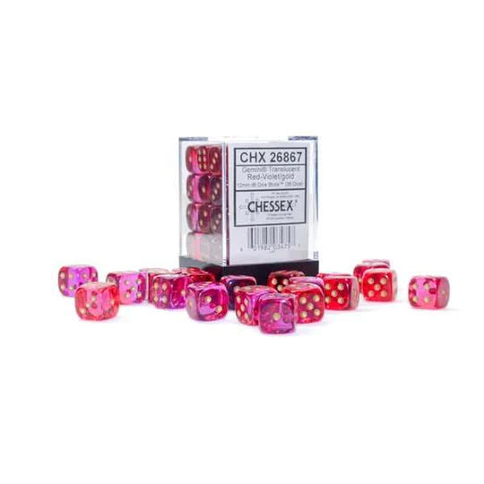 Gemini 12mm d6 Translucent Red-Violet/gold Dice Block 36 dice