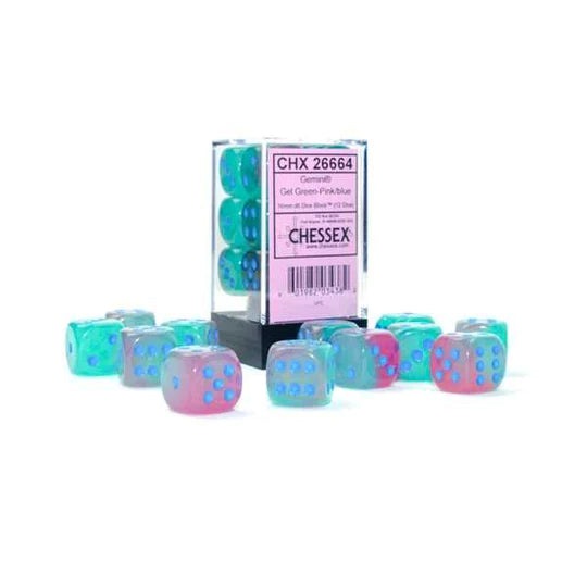 Gemini 16mm d6 Gel Green-Pink/blue Luminary™ Dice Block 12 dice