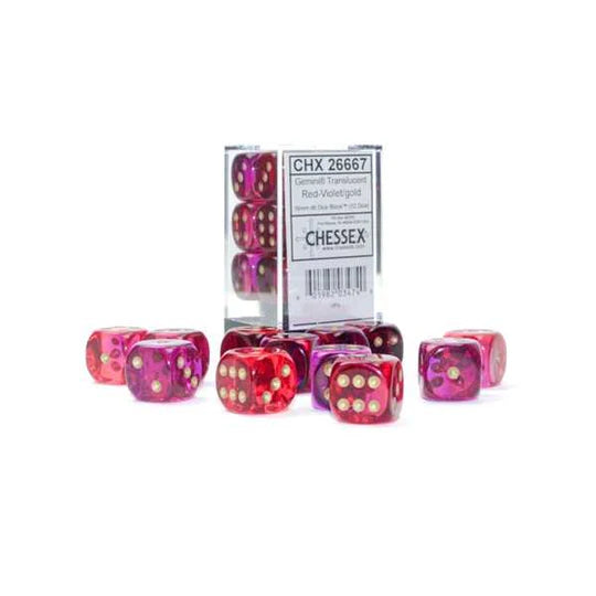 Gemini 16mm d6 Translucent Red-Violet/gold Dice Block 12 dice