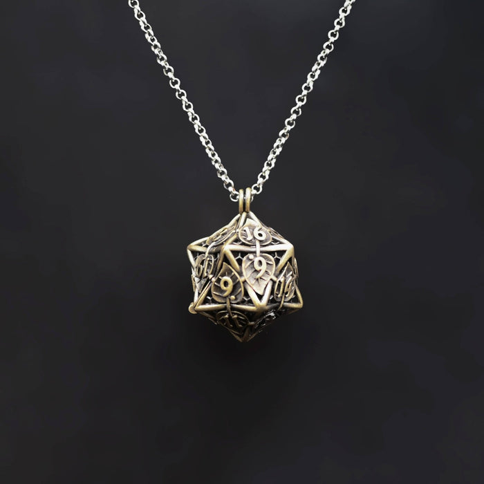 Leaflock | Ancient Gold D20 Pendant Necklace with Mini Metal Dice