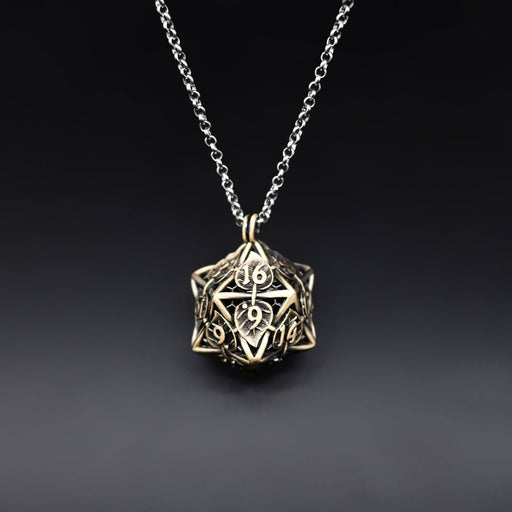Leaflock | Ancient Gold D20 Pendant Necklace with Mini Metal Dice