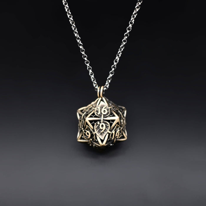 Leaflock | Ancient Gold D20 Pendant Necklace with Mini Metal Dice