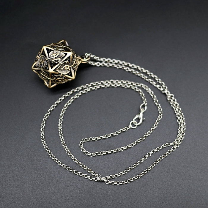 Leaflock | Ancient Gold D20 Pendant Necklace with Mini Metal Dice