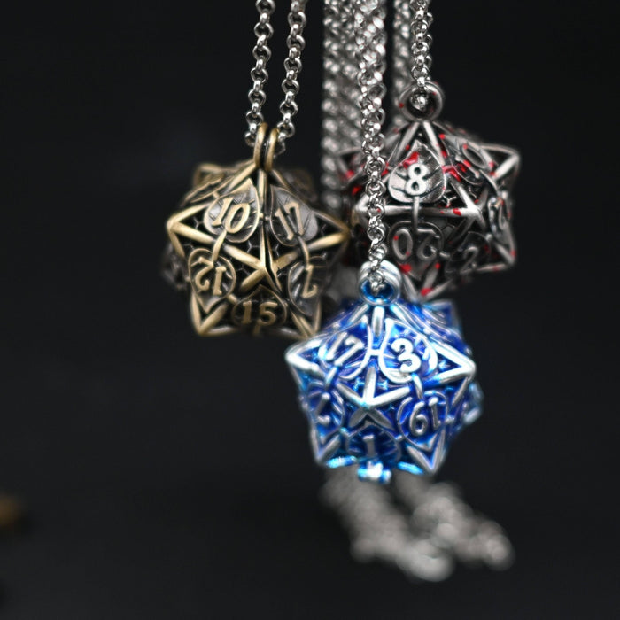 Leaflock | Blood Spatter D20 Pendant Necklace with Mini Metal Dice