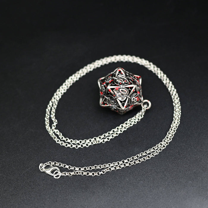 Leaflock | Blood Spatter D20 Pendant Necklace with Mini Metal Dice