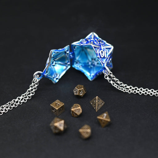 Leaflock | Frosted Silver D20 Pendant Necklace with Mini Metal Dice