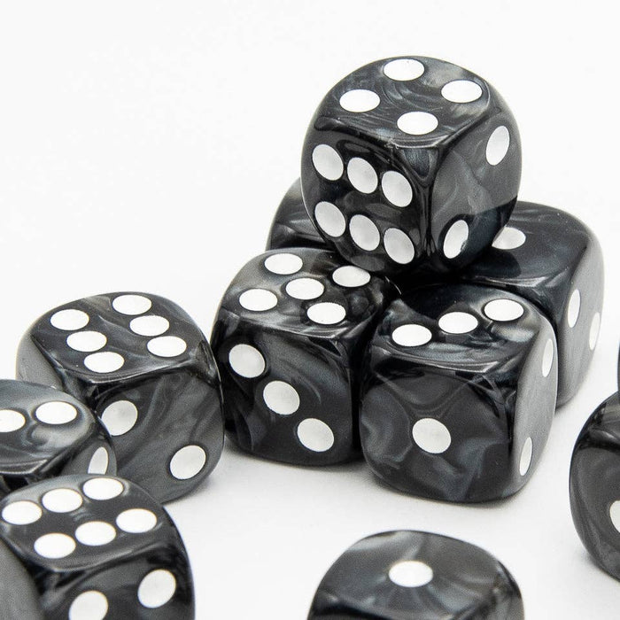Pearl D6 Dice Set | Black | RPG 12 Pack | Round Edge