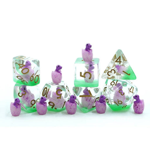 Purple Hatchling Dragon | Resin Inclusion Dice | 7 Piece Set