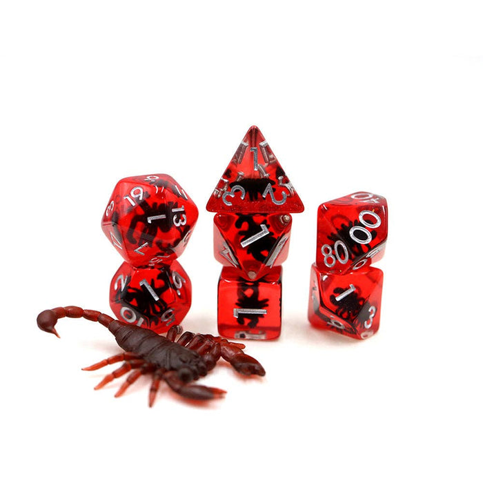 Red Scorpions | Resin Inclusion Dice | 7 Piece Set