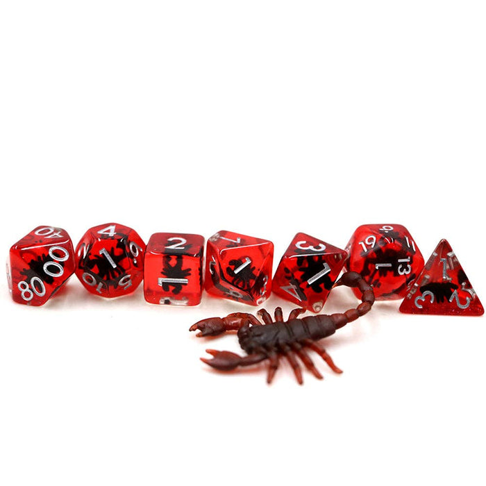 Red Scorpions | Resin Inclusion Dice | 7 Piece Set