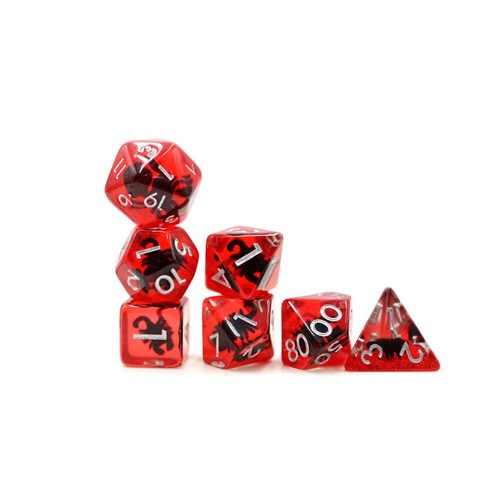Red Scorpions | Resin Inclusion Dice | 7 Piece Set