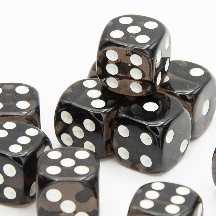 Transparent D6 Dice | Black | Round Edge | RPG | 12 Pack