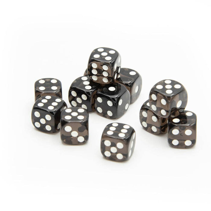 Transparent D6 Dice | Black | Round Edge | RPG | 12 Pack