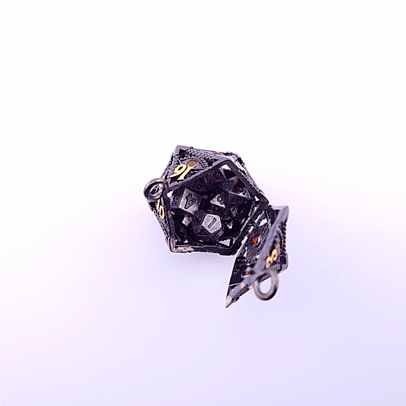 Vaultstone | D20 Keyring w/Mini Dice | Black/Orange Eye