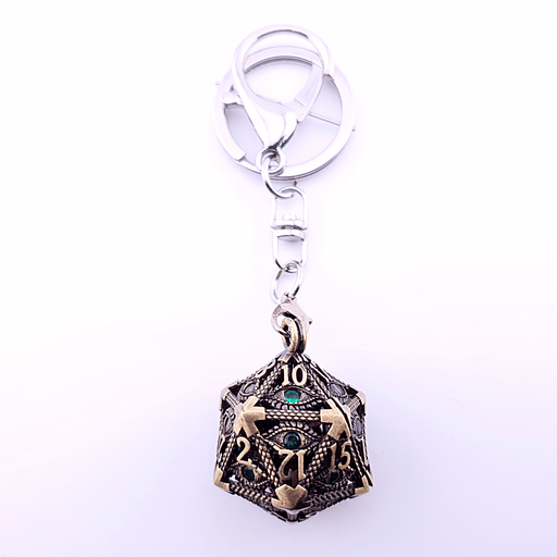 Vaultstone | D20 Keyring w/Mini Dice | Bronze/Green Eye