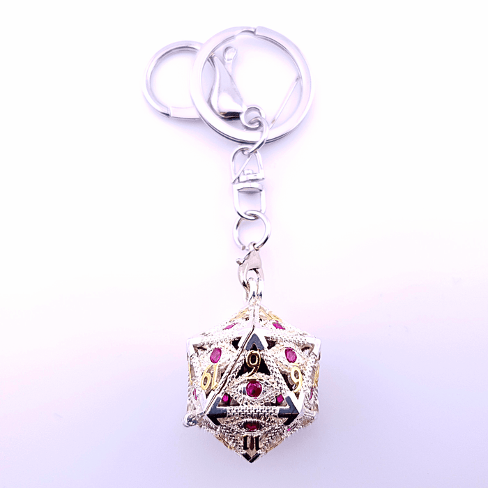 Vaultstone | D20 Keyring w/Mini Dice | Regal Silver/Purple Eye