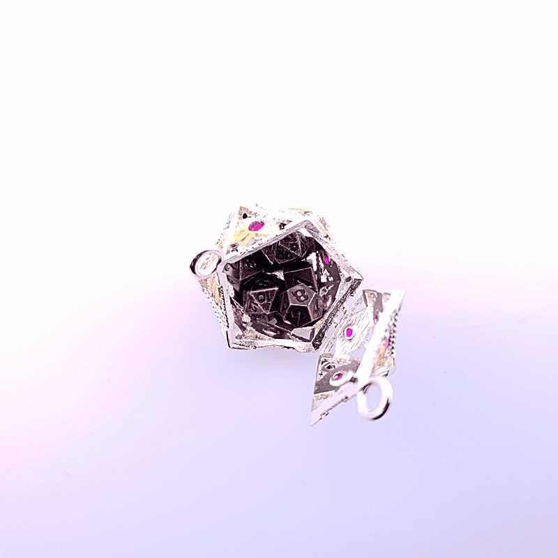 Vaultstone | D20 Keyring w/Mini Dice | Regal Silver/Purple Eye