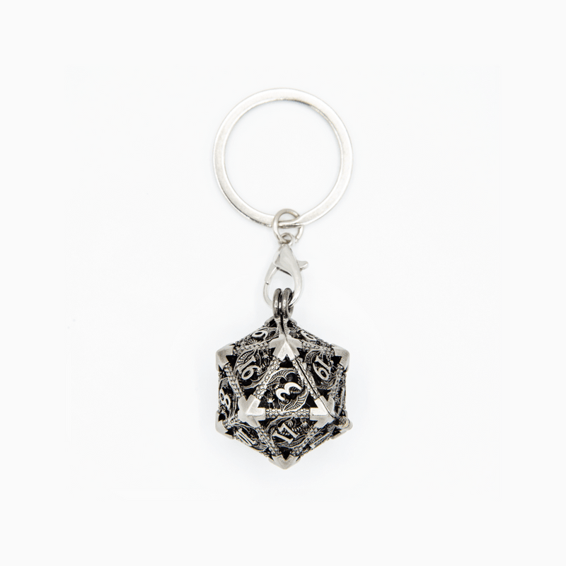 Wyvern's Vault | D20 Keyring w/Mini Dice | Nickel